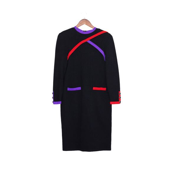 VTG Don Sayres Wool Knit Dress | Colorblock Mod Retro Black Purple Red | Sz 8 - Picture 1 of 9